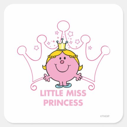 Little Miss Princess Pink Five Pointed Crown Square Sticker