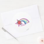 Little Miss Scatterbrain Rainbow Stars Classic Round Sticker