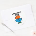 Little Miss Star Black Lettering Classic Round Sticker