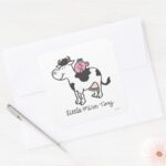 Little Miss Tiny Cow Riding Square Sticker