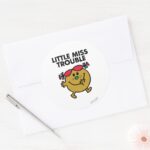 Little Miss Trouble Black Lettering Classic Round Sticker