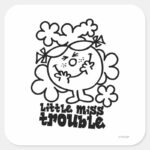 Little Miss Trouble Black White Square Sticker