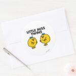 Little Miss Twins Two Much Fun Classic Round Sticker