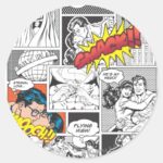 Love Comic Slides Classic Round Sticker