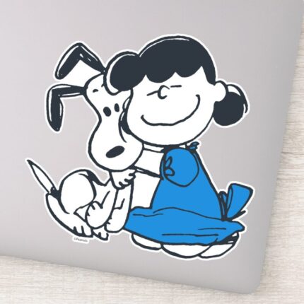 Lucy Hugging Snoopy Sticker