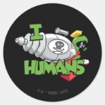 MARVIN THE MARTIAN™ I Laser Humans Classic Round Sticker