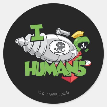 MARVIN THE MARTIAN™ I Laser Humans Classic Round Sticker