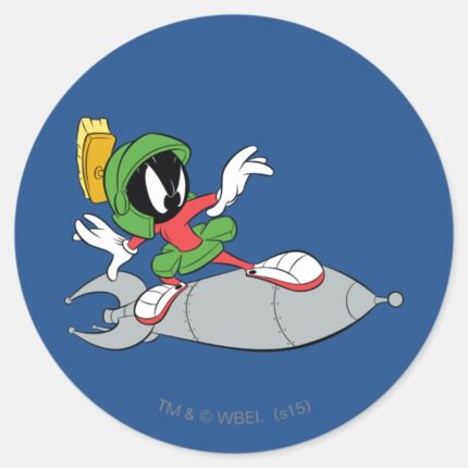 MARVIN THE MARTIAN™ Riding Rocket Classic Round Sticker