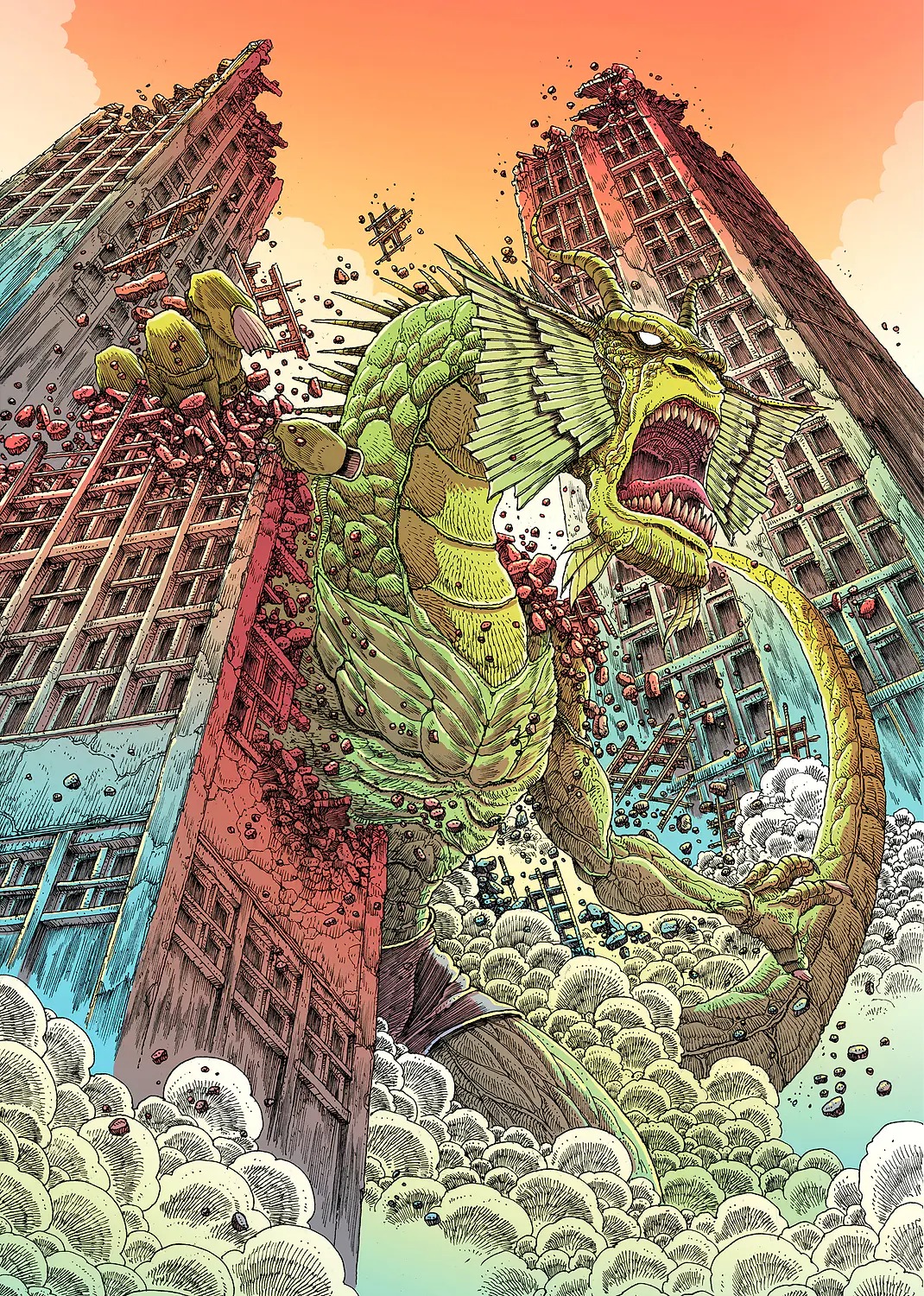 Marvel Kaiju Attacking Cityscape