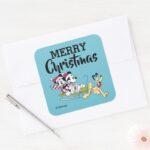 Merry Christmas Mickey Mouse Winter Sled Square Sticker