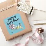 Merry Christmas Mickey Mouse Winter Sled Square Sticker