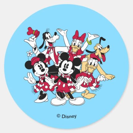 Merry Christmas Mickey Friends Joyful Holiday Classic Round Sticker