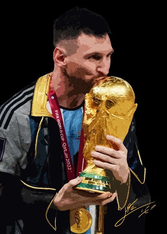 Messi With World Cup Trophy Soccer Poster