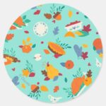 Mickey Mouse Autumn Feast Pattern Classic Round Sticker