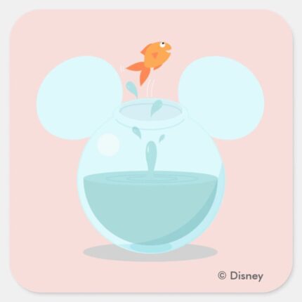 Mickey Mouse Fish Bowl Icon Square Sticker
