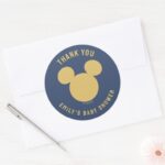 Mickey Mouse Gold Confetti Baby Shower Classic Round Sticker