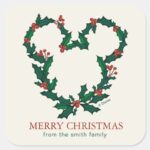 Mickey Mouse Holiday Wreath Personalized Square Sticker