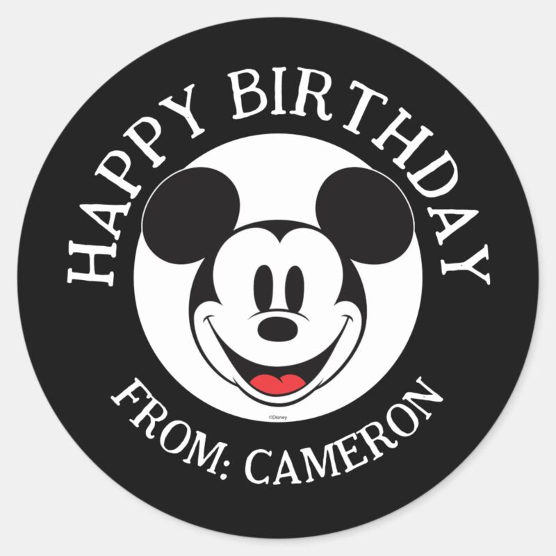 Mickey Mouse Smiling Happy Birthday Classic Round Sticker