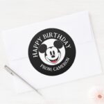 Mickey Mouse Smiling Happy Birthday Classic Round Sticker
