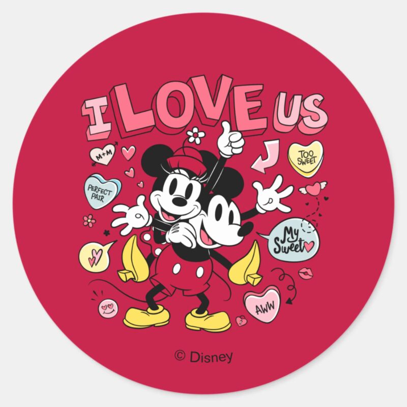 Mickey Mouse Minnie Mouse I Love Us Classic Round Sticker