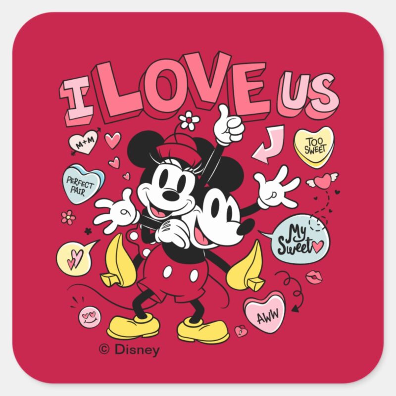 Mickey Mouse Minnie Mouse I Love Us Square Sticker Mickey Mouse Minnie Mouse I Love Us Square Sticker