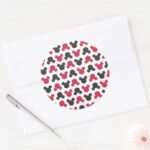 Mickey Mouse Black And Red Pattern Classic Round Sticker