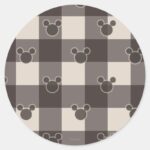 Mickey Mouse Brown Plaid Pattern Classic Round Sticker