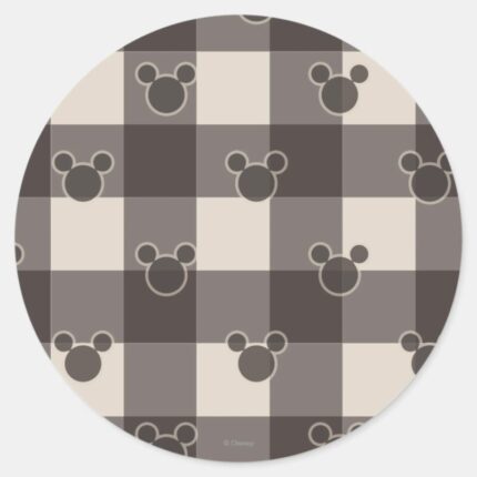 Mickey Mouse Brown Plaid Pattern Classic Round Sticker