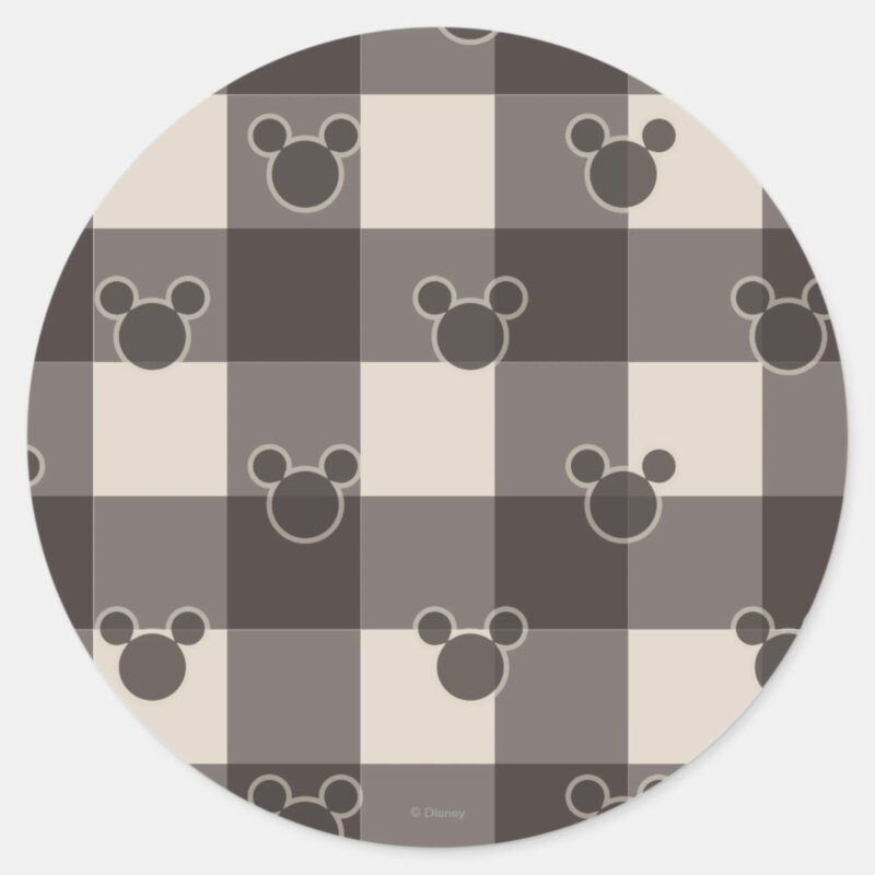 Mickey Mouse Brown Plaid Pattern Classic Round Sticker