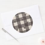 Mickey Mouse Brown Plaid Pattern Classic Round Sticker