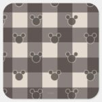 Mickey Mouse Brown Plaid Pattern Square Sticker