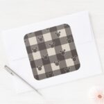 Mickey Mouse Brown Plaid Pattern Square Sticker