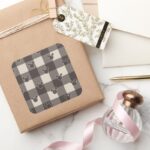 Mickey Mouse Brown Plaid Pattern Square Sticker