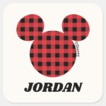 Mickey Mouse Buffalo Plaid Add Your Name Square Sticker