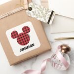 Mickey Mouse Buffalo Plaid Add Your Name Square Sticker