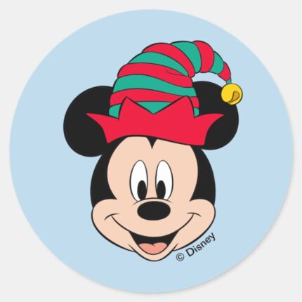 Mickey Mouse Christmas Elf Hat Classic Round Sticker