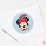 Mickey Mouse Christmas Elf Hat Classic Round Sticker