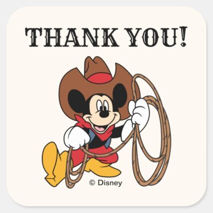 Mickey Mouse Cowboy Rodeo Birthday Square Sticker