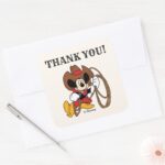 Mickey Mouse Cowboy Rodeo Birthday Square Sticker