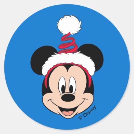 Mickey Mouse Cute Christmas Hat Classic Round Sticker