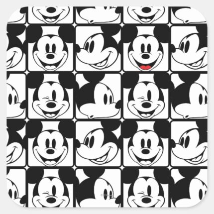 Mickey Mouse Grid Pattern Square Sticker