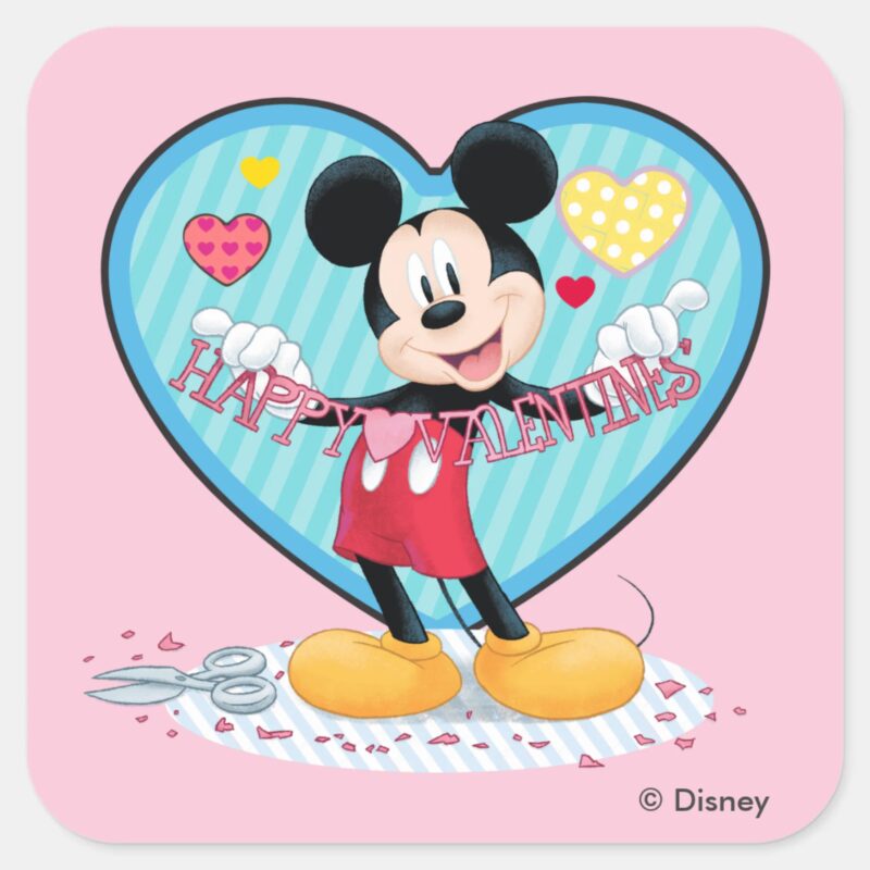 Mickey Mouse Happy Valentines Day Cutout Square Sticker