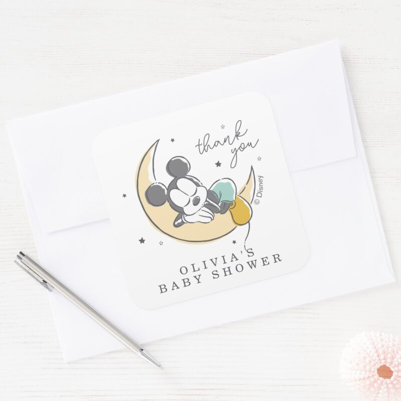 Mickey Mouse Over The Moon Boy Baby Shower Square Sticker