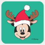 Mickey Mouse Reindeer Ears Santa Hat Square Sticker
