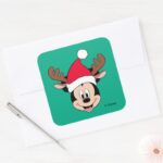 Mickey Mouse Reindeer Ears Santa Hat Square Sticker