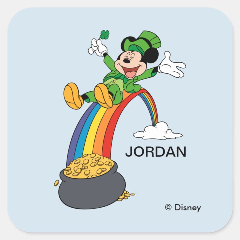 Mickey Mouse St. Patricks Day Pot Of Gold Square Sticker