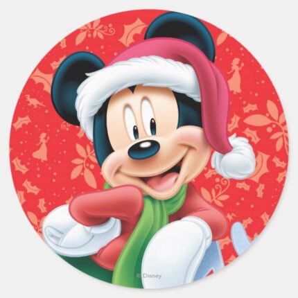 Mickey Mouse On Snowflake Classic Round Sticker
