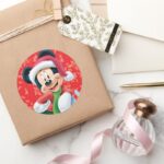 Mickey Mouse On Snowflake Classic Round Sticker