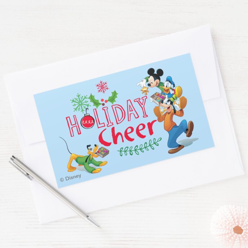 Mickey Spreading Holiday Cheer Rectangular Sticker