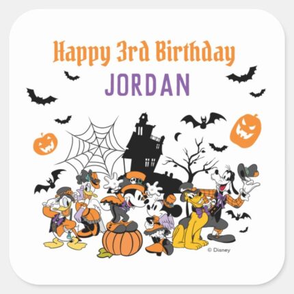 Mickey Friends Halloween Birthday Square Sticker